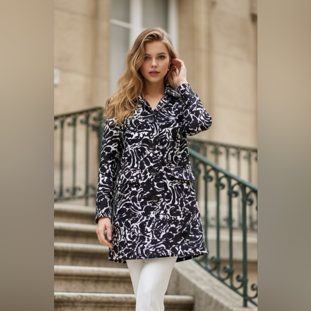 Cleo Black and White Patterned Trench Coat